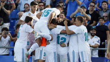 El Real Madrid celebra el gol de Cristiano Ronaldo contra el Getafe.