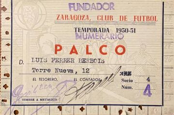 Carnet de socio de la temporada 1950-51 de Luis Ferrer, socio número 4 del Zaragoza y abuelo del autor de este serial.