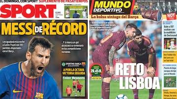 Portadas de 'Sport' y 'Mundo Deportivo' del miércoles, 27 de septiembre de 2017.