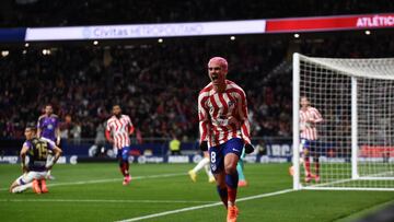 MADRID, SPAIN - JANUARY 21: Antoine Griezmann of Atletico de Madrid celebrates after scoring their team's second goal during the LaLiga Santander match between Atletico de Madrid and Real Valladolid CF at Civitas Metropolitano Stadium on January 21, 2023 in Madrid, Spain. (Photo by Denis Doyle/Getty Images)