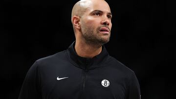 Head coach Jordi Fernandez of the Brooklyn Nets reacts during the first half against the Sacramento Kings at Barclays Center on January 27, 2025 in the Brooklyn borough of New York City.