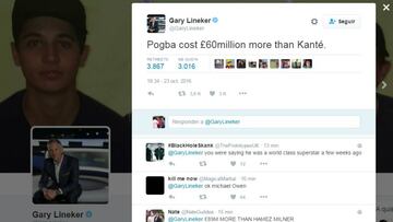Lineker: "Paul Pogba costó 60 millones más que Kanté"