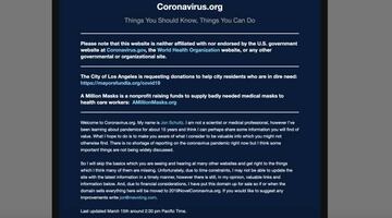 As&iacute; es la web coronavirus.org, actualmente a la venta