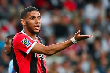 Nice's French defender #06 Jean-Clair Todibo reacts during the French L1 football match between OGC Nice and Le Havre AC at the Allianz Riviera Stadium in Nice, south-eastern France, on May 10, 2024. (Photo by Sylvain THOMAS / AFP)