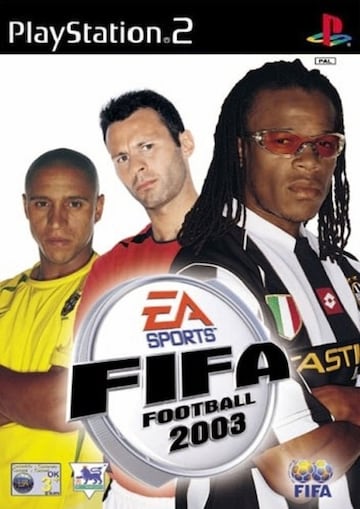 Roberto Carlos, Giggs y Davids lucen así de bien en la portada europea de FIFA 2003. 