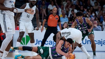 Tyson Pérez y Kam Taylor, durante el playoff ante el Real Madrid.