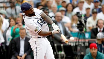 Jul 10, 2023; Seattle, Washington, USA; Tampa Bay Rays left fielder Randy Arozarena (56) during the All-Star Home Run Derby at T-Mobile Park.  Mandatory Credit: Joe Nicholson-USA TODAY Sports