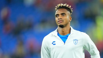 Faber Gil right winger of Pachuca and Colombia during the warm-up before the FIFA Challenger Cup and FIFA Intercontinental Cup match between Al Ahly and C.F. Pachuca at Stadium 974 on December 14, 2024 in Doha, Qatar. (Photo by Jose Breton/Pics Action/NurPhoto via Getty Images)