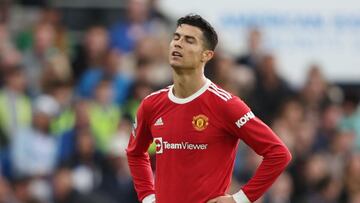 Soccer Football - Premier League - Brighton & Hove Albion v Manchester United - The American Express Community Stadium, Brighton, Britain - May 7, 2022 Manchester United's Cristiano Ronaldo reacts REUTERS/Ian Walton EDITORIAL USE ONLY. No use wit