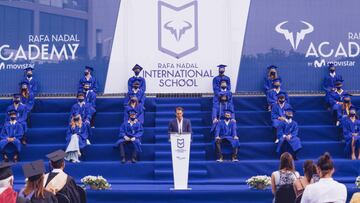El tenista español Rafa Nadal, durante un acto de graduación en la Rafa Nadal Academy by Movistar.