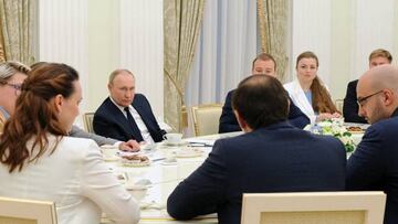 Russian President Vladimir Putin meets with the winners of the Leaders of Russia competition, the flagship project of the Russia - Land of Opportunity presidential platform, at the Kremlin in Moscow on July 7, 2022. (Photo by Mikhail KLIMENTYEV / SPUTNIK / AFP) (Photo by MIKHAIL KLIMENTYEV/SPUTNIK/AFP via Getty Images)