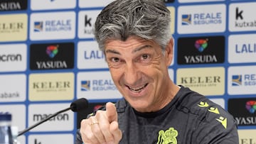 SAN SEBASTIÁN, 23/05/2025.- El entrenador de la Real Sociedad, Imanol Alguacil, ha ofrecido este viernes su última rueda de prensa como técnico blanquiazul en San Sebastián, previa al partido del sábado contra el Real Madrid en el Santiago Bernabéu, su último partido en el banquillo txuri urdin. EFE/Javier Etxezarreta