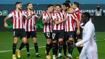 Celebrate score of Raul Garcia of Athletic Bilbao during the Spanish SuperCup Second Semifinal between Athletic Club Bilbao and Real Madrid Club de Futbol at La Rosaleda Stadium on January 14, 2021 in Malaga, Spain.
AFP7
14/01/2021 ONLY FOR USE IN SPAI