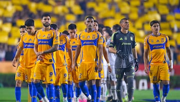 Juan Sanchez Purata, Joaquim Pereira of Tigres during the Quarter-Final second leg match between Tigres UANL and Necaxa  as part of the Liga BBVA MX, Torneo Clausura 2025 at Universitario Stadium on May 11, 2025 in Monterrey, Nuevo Leon, Mexico.