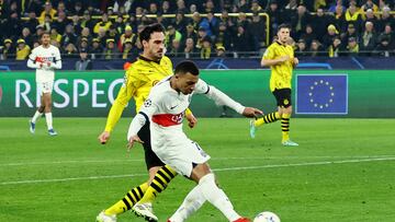 Soccer Football - Champions League - Group F - Borussia Dortmund v Paris St Germain - Signal Iduna Park, Dortmund, Germany - December 13, 2023 Paris St Germain's Kylian Mbappe scores a goal before it was disallowed REUTERS/Wolfgang Rattay