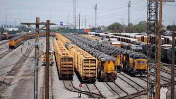 Union Pacific train engines and cars sit idle as they are lined up in rows at a train yard amid the coronavirus pandemic in Salt Lake City, Utah on June 9, 2020. - The Federal Reserve will meet June 9, 2020 for the first time since US states began easing