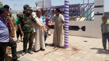 Estado tras el atentado de la sede social de la peña madridista en la ciudad iraquí de Samarra.