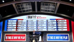 NEW YORK, NY - JUNE 22: NBA Commissioner speaks as the draft board is seen displaying picks 1 through 30 after the first round of the 2017 NBA Draft at Barclays Center on June 22, 2017 in New York City. NOTE TO USER: User expressly acknowledges and agrees that, by downloading and or using this photograph, User is consenting to the terms and conditions of the Getty Images License Agreement.   Mike Stobe/Getty Images/AFP
 == FOR NEWSPAPERS, INTERNET, TELCOS &amp; TELEVISION USE ONLY ==