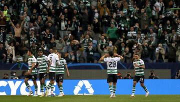Soccer Football - Champions League - Group C - Sporting CP v Borussia Dortmund - Estadio Jose Alvalade, Lisbon, Portugal - November 24, 2021 Sporting CP's Pedro Goncalves celebrates scoring their second goal REUTERS/Pedro Nunes