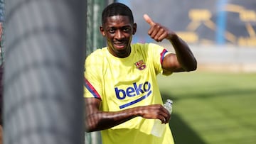 Dembelé, durante un entrenamiento del Barcelona.