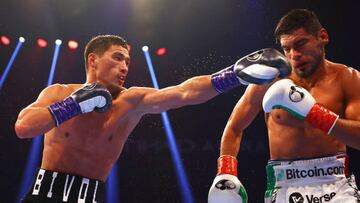 ABU DHABI, UNITED ARAB EMIRATES - NOVEMBER 05: Dmitrill Bivol punches Gilberto Ramirez during the WBA Super World Light Heavyweight Title fight between Dmitrii Bivol and Gilberto Ramirez at Etihad Arena on November 05, 2022 in Abu Dhabi, United Arab Emirates. (Photo by Francois Nel/Getty Images)