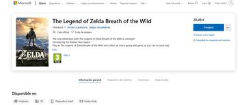 The Legend of Zelda: Breath of the Wild en la tienda de Microsoft.