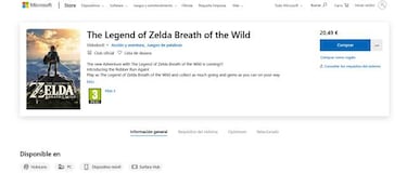 The Legend of Zelda: Breath of the Wild aparece en la tienda de Microsoft, pero es un error