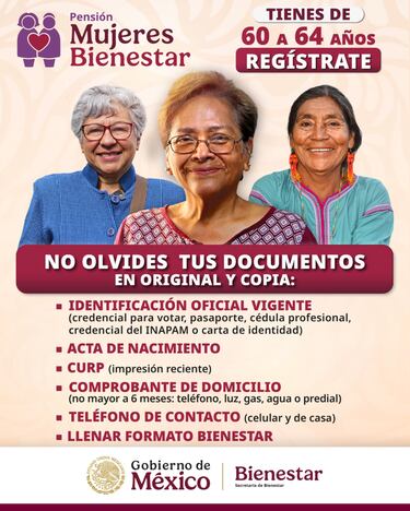 Pensión Mujeres Bienestar 2025: quiénes pueden registrarse del 11 al 16 de agosto y qué requisitos necesitan