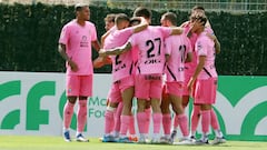 Los jugadores del Espanyol celebran un gol en su victoria ante el Lille