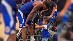 The LA Clippers beat the Dallas Mavericks in Game 1 of the NBA Playoffs on Sunday and Paul George's youngest kid was there to celebrate with him.