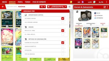 Las opciones de orde y filtrado son una demanda recurrente en los videojuegos de cartas. As&iacute; podremos configurar el apartado de creaci&oacute;n de mazos.