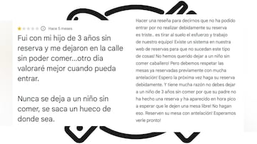 La indignante reseña de un padre: “Que su niño se quede sin comer es su culpa”
