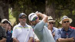 Louis Oosthuizen of South Africa tees off in Perth.  