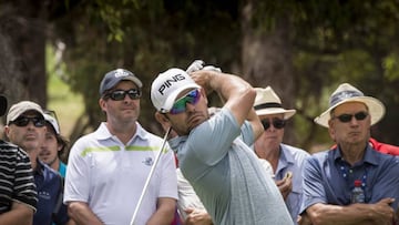 Louis Oosthuizen of South Africa tees off in Perth.