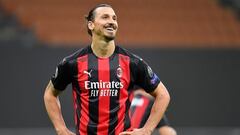 Soccer Football - Europa League - Group H - AC Milan v Sparta Prague - San Siro, Milan, Italy - October 29, 2020 AC Milan&#039;s Zlatan Ibrahimovic reacts after missing a penalty REUTERS/Daniele Mascolo