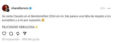 Chanel carga contra el Benidorm Fest por su ausencia: ¡°Me parece una falta de respeto¡±
