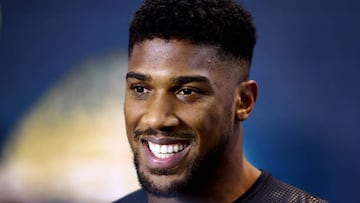 JEDDAH, SAUDI ARABIA - AUGUST 15: Anthony Joshua talks to media during the Rage on the Red Sea Media Arrival Event at Shangri-La Hotel on August 15, 2022 in Jeddah, Saudi Arabia. (Photo by Francois Nel/Getty Images)