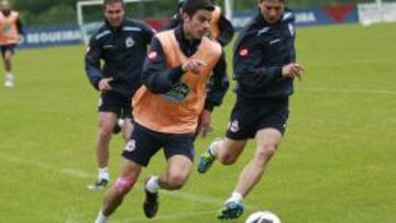 Juan Dom&iacute;nguez, en un entrenamiento del Depor.