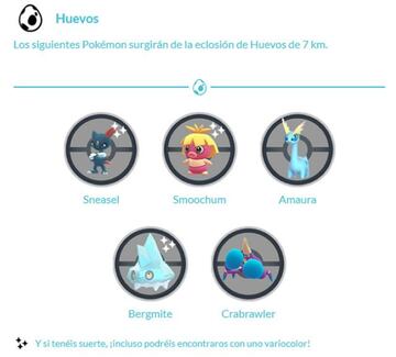 Pok&eacute;mon disponibles eclosionando Huevos de 7 Km durante el evento Fiestas Invernales Segunda Parte de Pok&eacute;mon GO