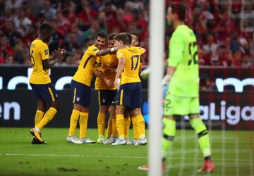 Keidi Bare celebrates his debut goal for Atleti.