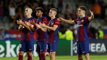 Gavi, junto a Fermín, Lamine y Oriol Romeu, en un partido de esta temporada.
