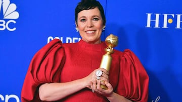 Olivia Colman poses in the press room with the award for Best Performance by an Actress In A Television Series - Drama for "The Crown" during the 77th annual Golden Globe Awards on January 5, 2020.