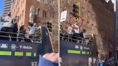 Seahawks OL Abe Lucas smashes head on a street light during Super Bowl parade in Seattle