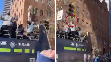 Seahawks OL Abe Lucas smashes head on a street light during Super Bowl parade in Seattle