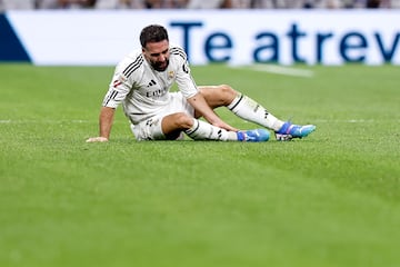 Dani Carvajal, uno de los críticos con la carga de partidos, tras romperse el ligamento cruzado anterior el mes pasado.