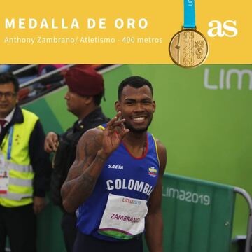 Anthony Zambrano ganó la medalla de oro en los 400 metros planos en los Juegos Panamericanos Lima 2019. El atleta guajiro consiguió vencer a sus rivales con un tiempo de 44.83 en la pista de la Videna en donde supero en los últimos metros al jamaiquino Denvo Gaye que fue plata, el bronce fue para el estadounidense Justin Robinson.