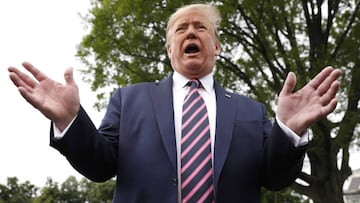 U.S. President Donald Trump speaks to reporters as he departs on travel to Phoenix, Arizona from the South Lawn of the White House in Washington, U.S., May 5, 2020.  *** Local Caption *** .