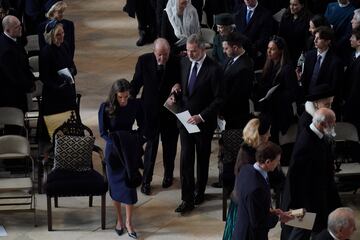 Queen Letizia of Spain, Juan Carlos of Spain and King Felipe of Spain attend a thanksgiving service for the life of King Constantine of the Hellenes at St George's Chapel, in Windsor Castle, Berkshire, Britain. Picture date: Tuesday February 27, 2024. Jonathan Brady/Pool via REUTERS