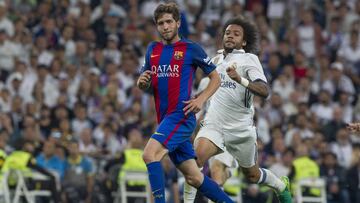 Sergi Roberto da el pase del gol del 2-3 con el que Messi dio la victoria al Barcelona en el &uacute;ltimo Cl&aacute;sico en el Bernab&eacute;u.
