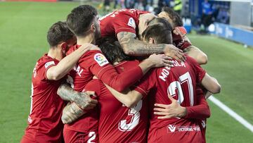 Celebración del gol de Barja en Mendizorroza